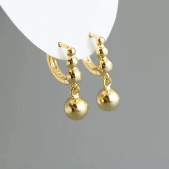 NEW 925 STERLING SILVER GOLD PENDANT HOOP EARRINGS, NICE EARRINGS, CUTE EARRINGS